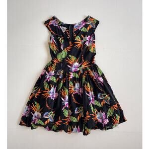 Vtg 80s Tropical Floral Sleeveless Midi Party Dress / ANNA USA / S / Crinoline
